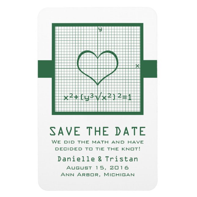 Imán Green Heart Math Graph Save the Date Magnet (Vertical)