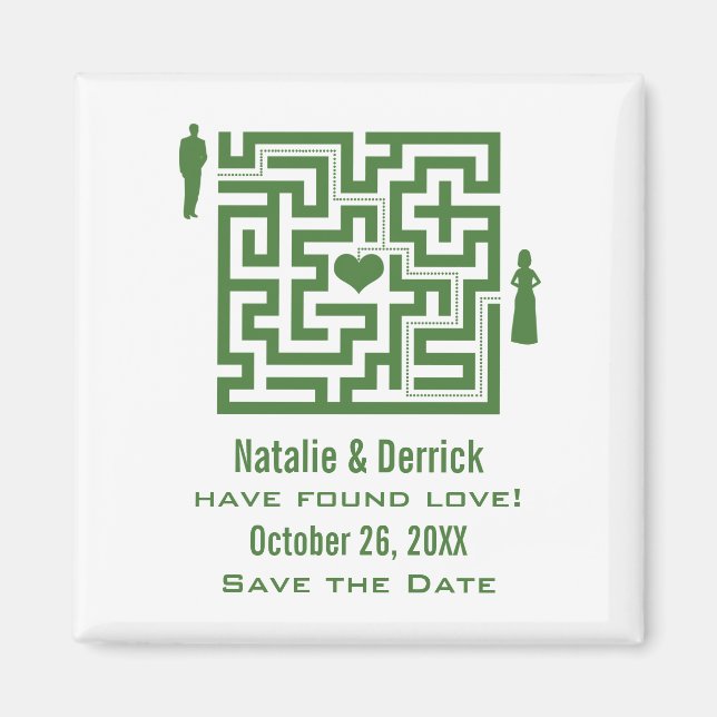 Imán Green Love Maze Save the Date Magnet (Frente)