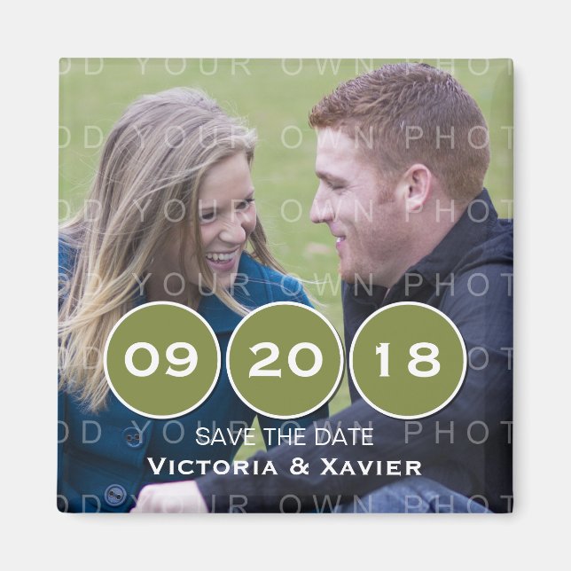 Imán Green Modern Circles Photo Save the Date Magnet (Frente)
