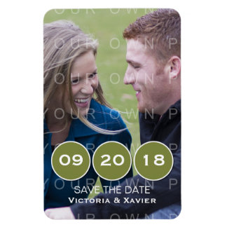 Imán Green Modern Circles Photo Save the Date Magnet