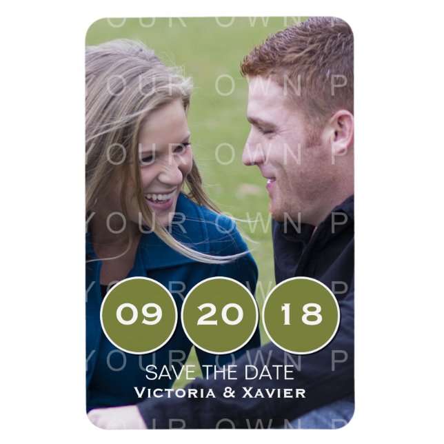 Imán Green Modern Circles Photo Save the Date Magnet (Vertical)