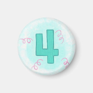 Imán Green Number 4 Pink Swirls Birday Magnets
