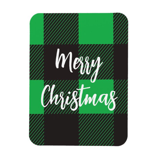 Imán Green plaid Merry Christmas (Vertical)