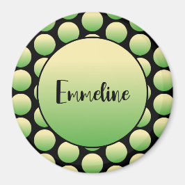 Imán Green Polka Dots Black Script Name Magnet