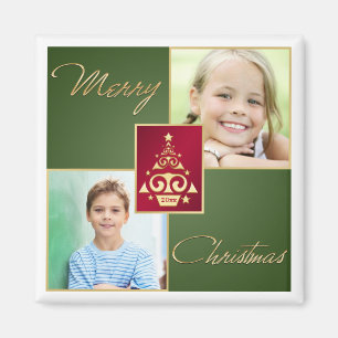 Imán Green, Red, Gold Christmas Tree Photo Magnet