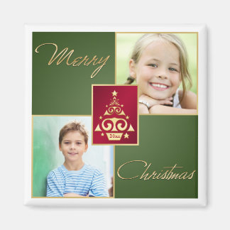 Imán Green, Red, Gold Christmas Tree Photo Magnet