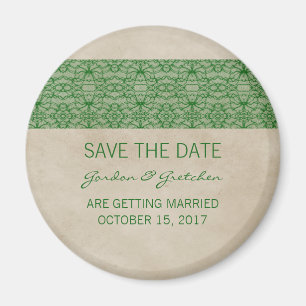 Imán Green Rustic Lace Save the Date Magnet