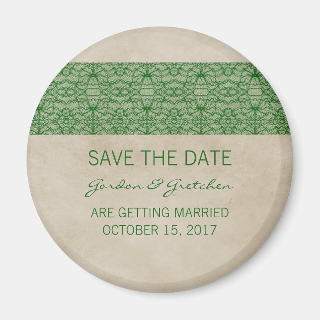 Imán Green Rustic Lace Save the Date Magnet (Frente)