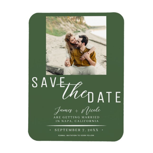 Imán Green Save the Date Photo Boda (Vertical)