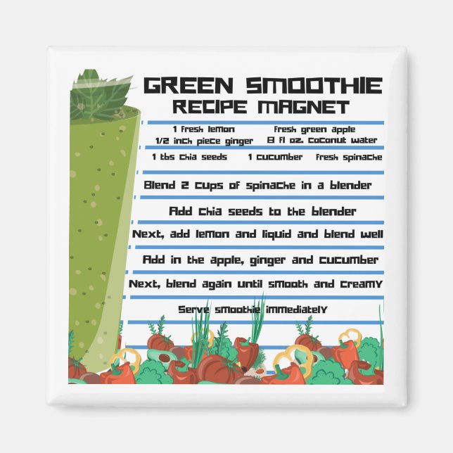 Imán Green Smoothie Recipe Refrigerator Magnet  (Frente)