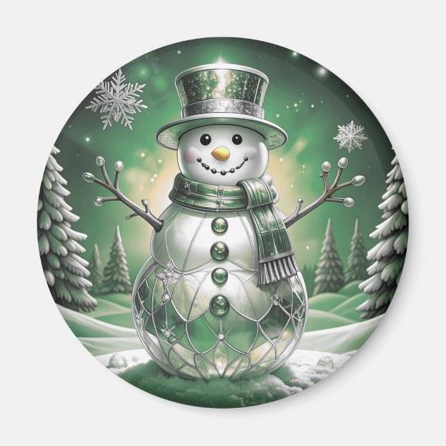 Imán Green Snowman Snowflakes Holiday Magnet (Frente)