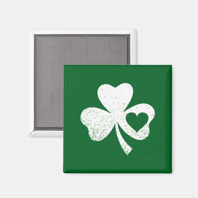 Imán Green St Patricks Day Irish Patty's Heart Shamrock (Anverso/Reverso)