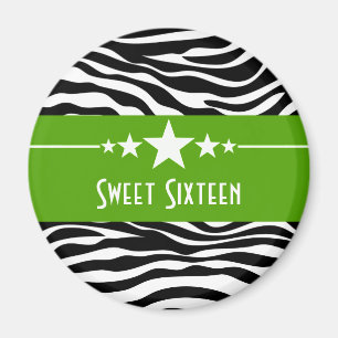 Imán Green Stars Zebra Print Sweet 16 Magnet