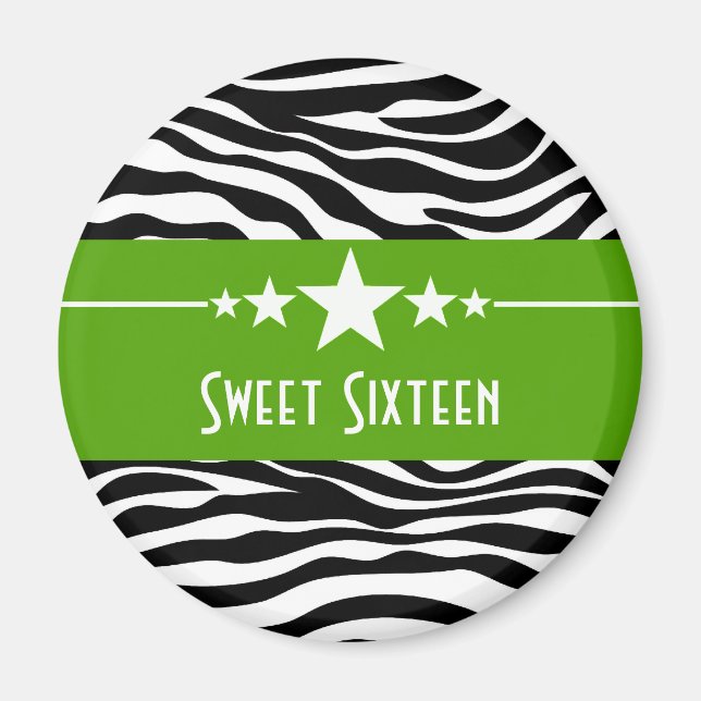 Imán Green Stars Zebra Print Sweet 16 Magnet (Frente)