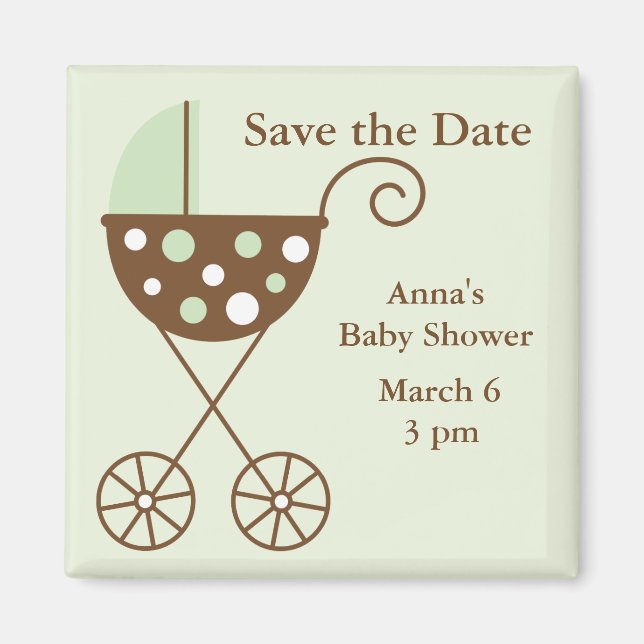 Imán Green Stroller Baby Shower Save the Date (Frente)