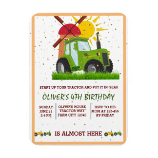Imán Green Tractor Boys Temático Partido de Cumpleaños 