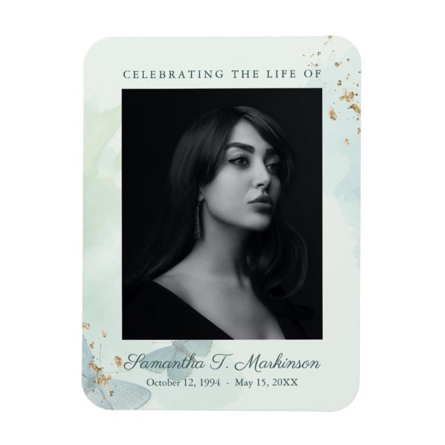 Imán Green Watercolor Butterfly Funeral Services (Vertical)