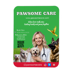 Imán Green White Pet Store Sign Dogs, Cats, Birds Vet 