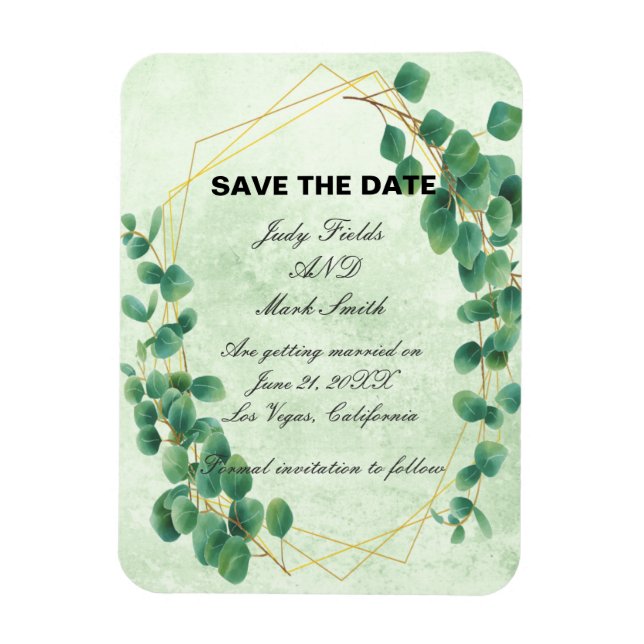 Imán Greenery Geométrico Eucalyptus Deja Save The Date (Vertical)