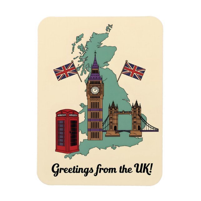 Imán Greetings from the UK British Landmarks Travel (Vertical)