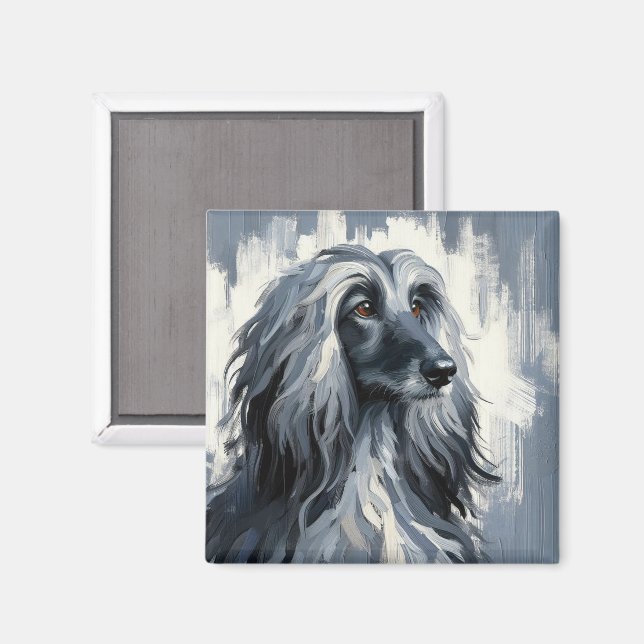 Imán Grey Afghan Hound Portrait (Anverso/Reverso)