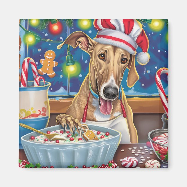 Imán Greyhound Holiday Baking: Navidades festivos (Frente)