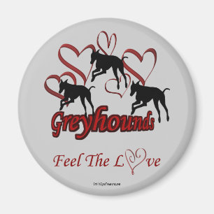 Imán Greyhound Silhouette Hearts Love Dog