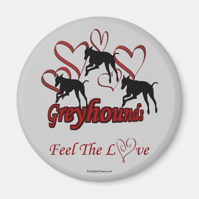 Imán Greyhound Silhouette Hearts Love Dog (Frente)