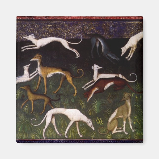 Imán Greyhounds medieval en el bosque profundo (Frente)