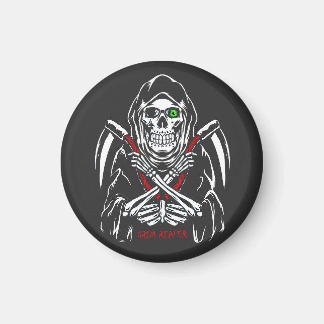 Imán Grim Reaper Scythe Death Skeleton Bones Halloween (Frente)