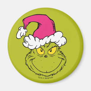 Imán Grinch con sombrero rosa de Santa