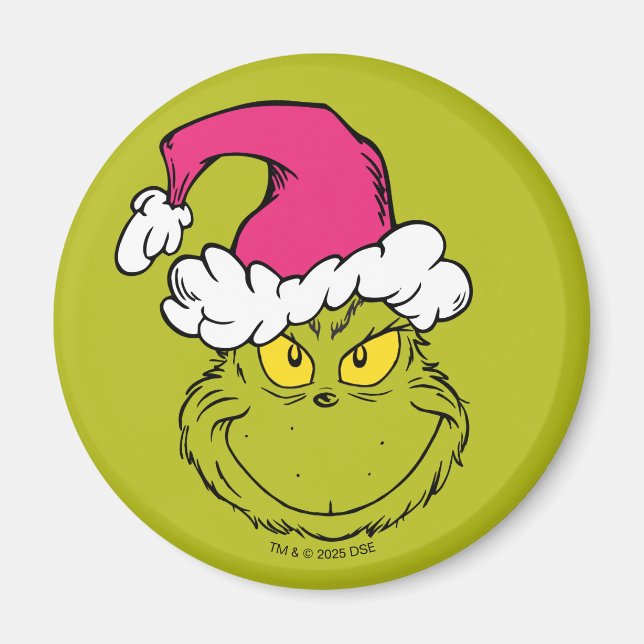 Imán Grinch con sombrero rosa de Santa (Frente)