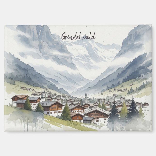 Imán Grindelwald Suiza acuarela de viaje (Anverso)