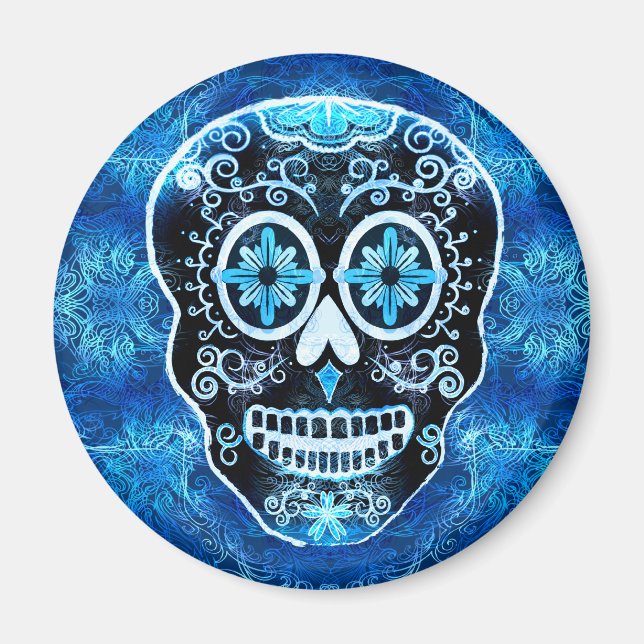 Imán Grinning Blue Calavera Magnet (Frente)