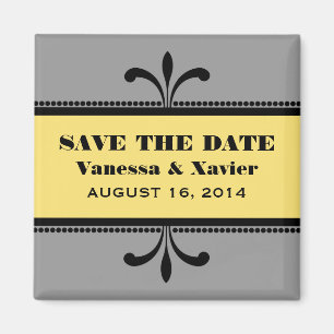Imán Gris/Amarillo Fancy Art Deco Save the Date Magnet