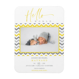 Imán Gris amarillo Unisex Zigzag Hola a recién nacido