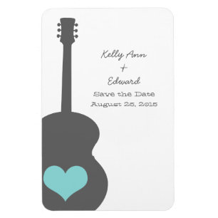 Imán Gris/Aqua Guitar Heart Save the Date Magnet