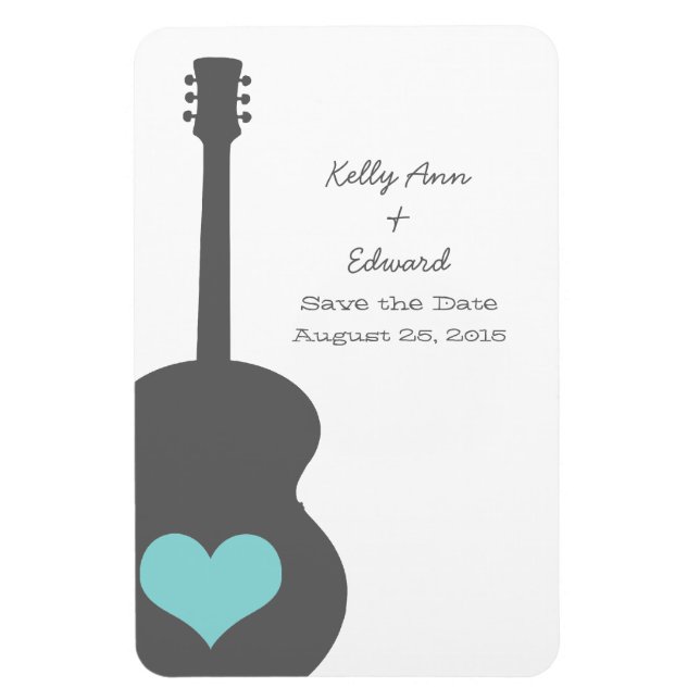 Imán Gris/Aqua Guitar Heart Save the Date Magnet (Vertical)