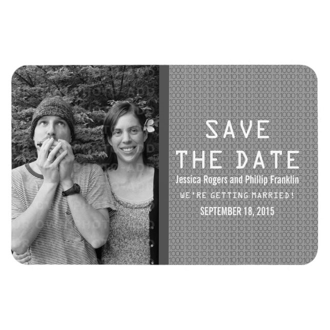 Imán Gris Binary Code Photo Save the Date Magnet (Horizontal)