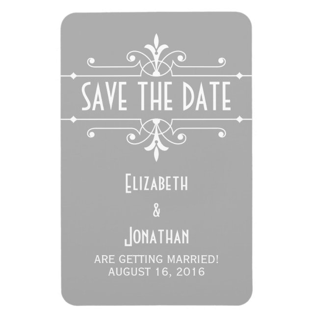 Imán Gris Fancy Ornamental Save the Date Magnet (Vertical)