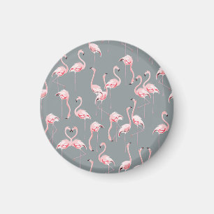 Imán Gris Flamingo: Patrón Vintage de Seamless.
