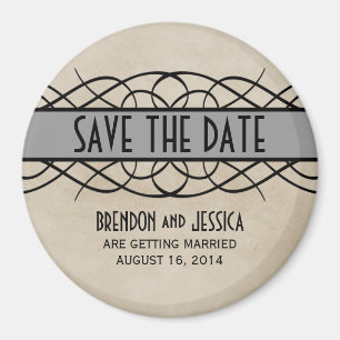 Imán Gris Flourish Border Save the Date Magnet