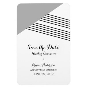 Imán Gris Geometric Stripe Save the Date Magnet