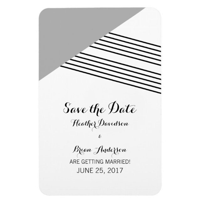 Imán Gris Geometric Stripe Save the Date Magnet (Vertical)
