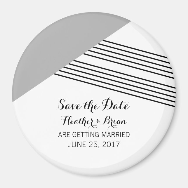 Imán Gris Geometric Stripe Save the Date Magnet (Frente)