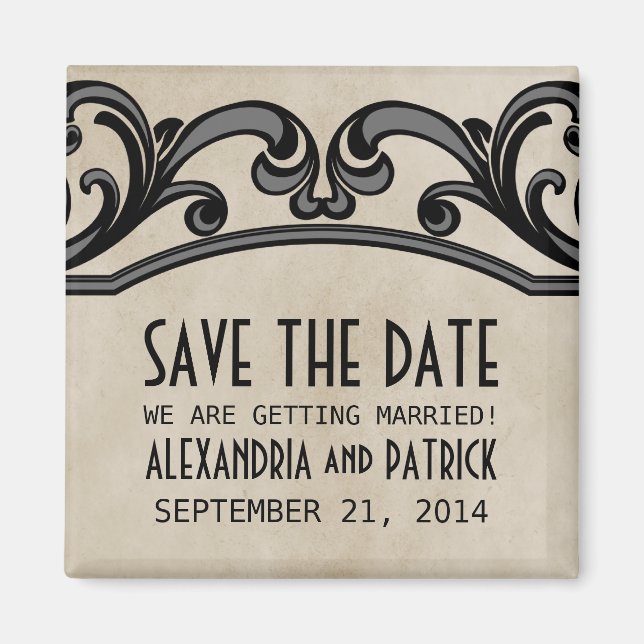 Imán Gris Gótico Swirls Save the Date Magnet (Frente)