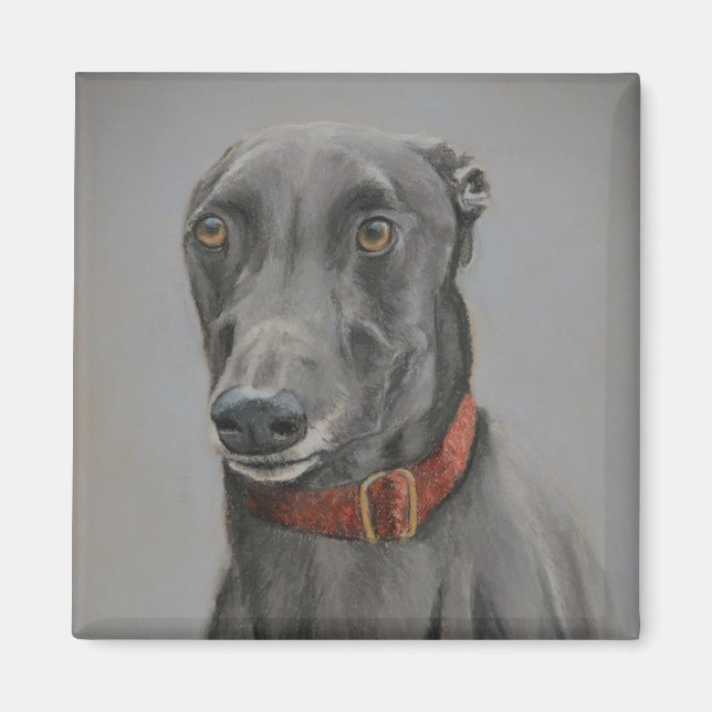 Imán Gris Greyhound Dog Art Magnet (Frente)