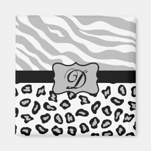 Imán Gris, negro y blanco cebra y guepardo personalizad