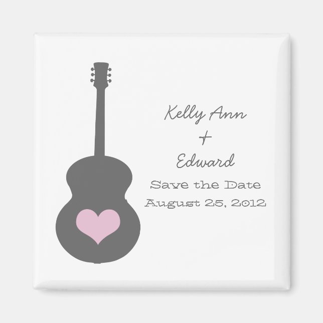 Imán Gris/Pink Guitar Heart Save the Date Magnet (Frente)