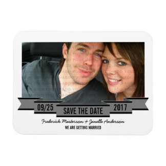 Imán Gris Ribbon Photo Save the Date Magnet